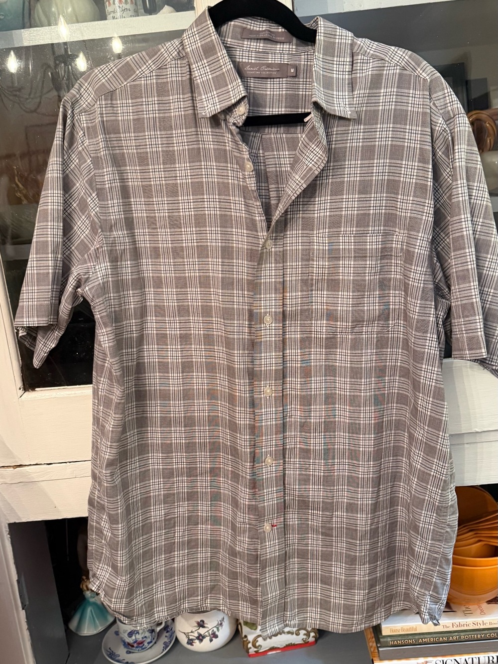Daniel Cremieux Gray Plaid Short-Sleeve Button-Down Shirt